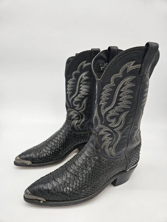 Vintage DAN POST Python Belly Cut Cowboy Boots Black sz 11.5D Made in USA main image 9